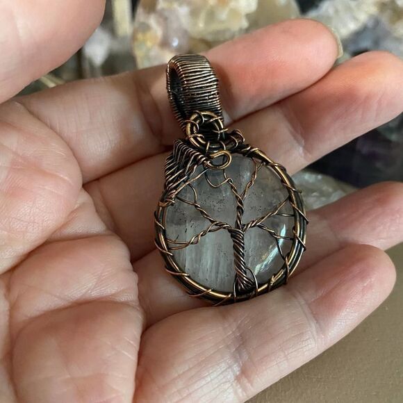 Tree Of Life Clear Quartz Copper Wired Pendant - Picture 3 of 5